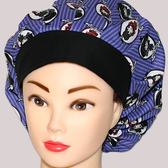 Womens Beetlejuice Movie Lydia Deetz Halloween Bouffant Scrub Cap, Handmade NWOT - Picture 3 of 8